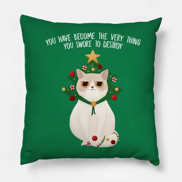 Christmas tree cat Pillow by Khatii