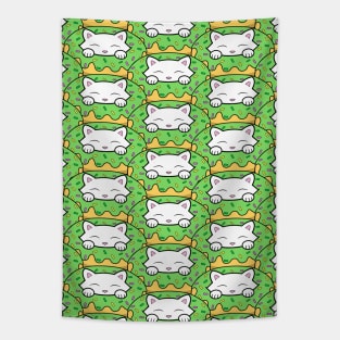 Cats eating green donuts Tapestry