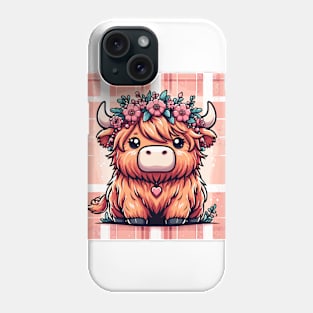 Kawaii highland cow with flower crown Phone Case
