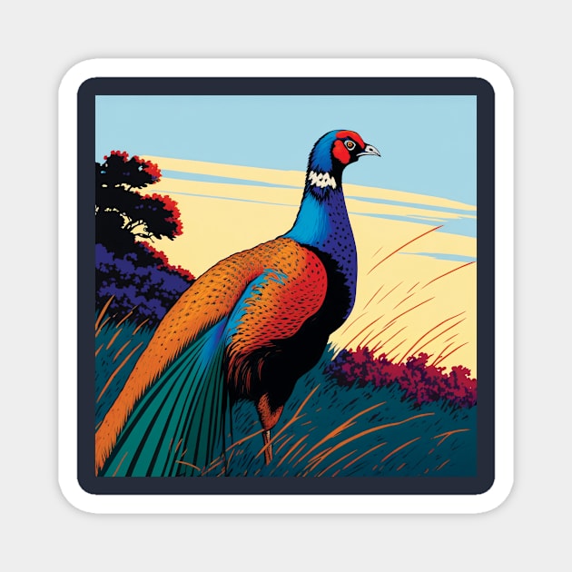 British Pheasant in orange, teal and blue Magnet by Geminiartstudio