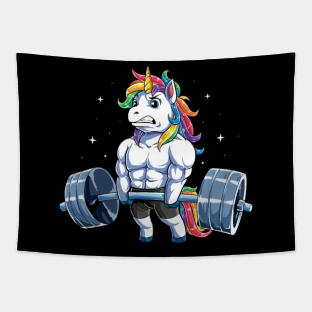 Unicorn Weightlifting T shirt Fitness Gym Deadlift Rainbow Gifts Party Men Women-6IFWp Tapestry by Nulian Sanchez