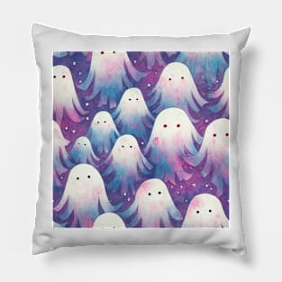 Watercolor kawaii ghosts pattern Pillow