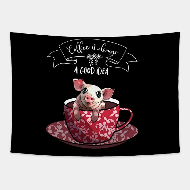 Piggy and coffee cup Tapestry by Collagedream