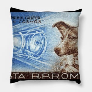 Laika Space Dog Soviet Russia USSR Vintage Pillow