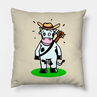 Cow with hat and guitar Pillow