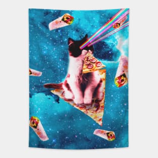 Space Cat Eating Pizza - Rainbow Laser Eyes, Burrito Tapestry