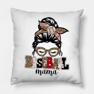 Baseball Mama Messy Bun Leopard Pillow