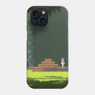 A person standing on a platform in the middle of a forest Phone Case