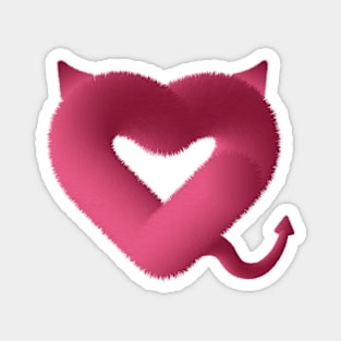 Pink furry heart with Devil's tail and horns Magnet