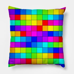 Rainbow Squares Black Lines Pillow