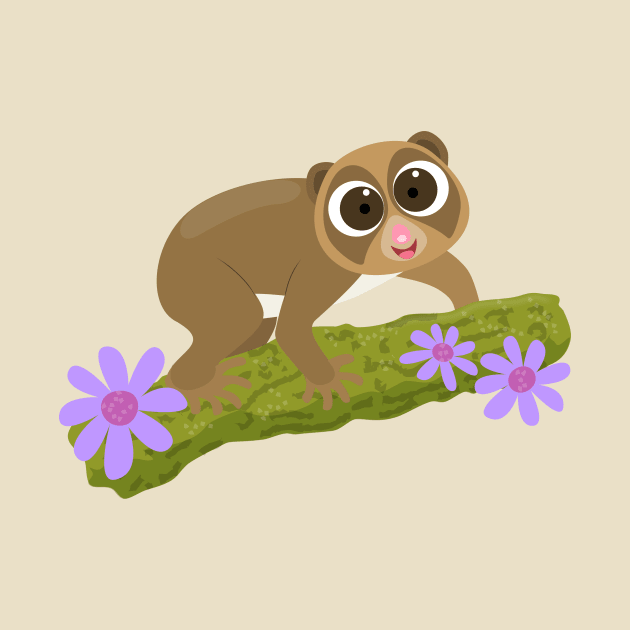 Cute slow loris flowers cartoon kids illustration by FrogFactory