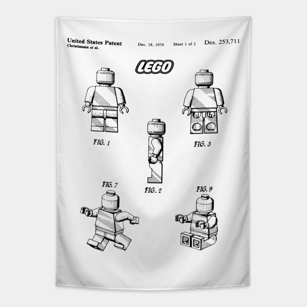 Lego Toy Figure Patent Black Tapestry by Luve