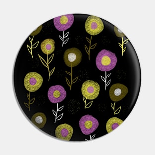 Dark Floral Pattern - Yellow Pink Round Flowers Pin