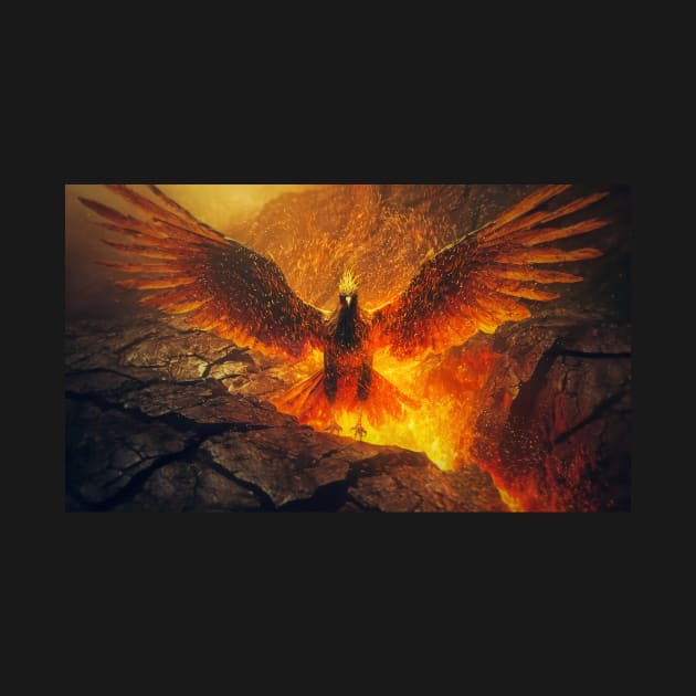 Dark phoenix bird rising out of lava by psychoshadow