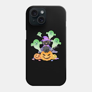 watercolor halloween black cat Phone Case