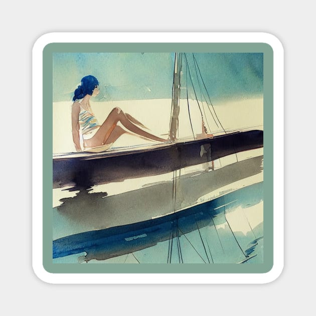 Woman Sunbathing on a Sailboat Magnet by fistikci