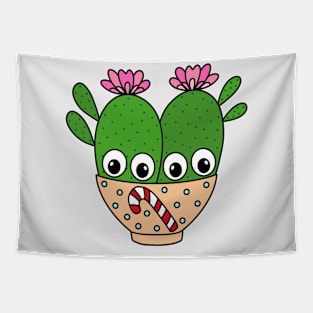 Cute Cactus Design #312: Cacti Couple In Candy Cane Bowl Tapestry