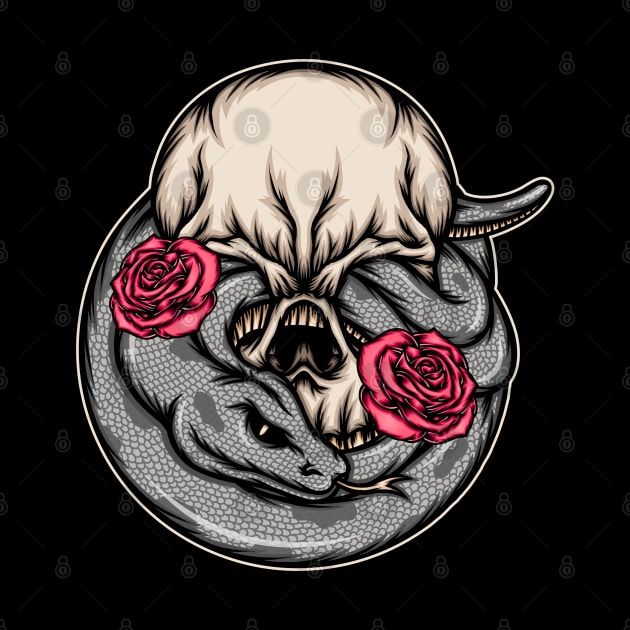 Cool snake skull with roses illustration by WODEXZ