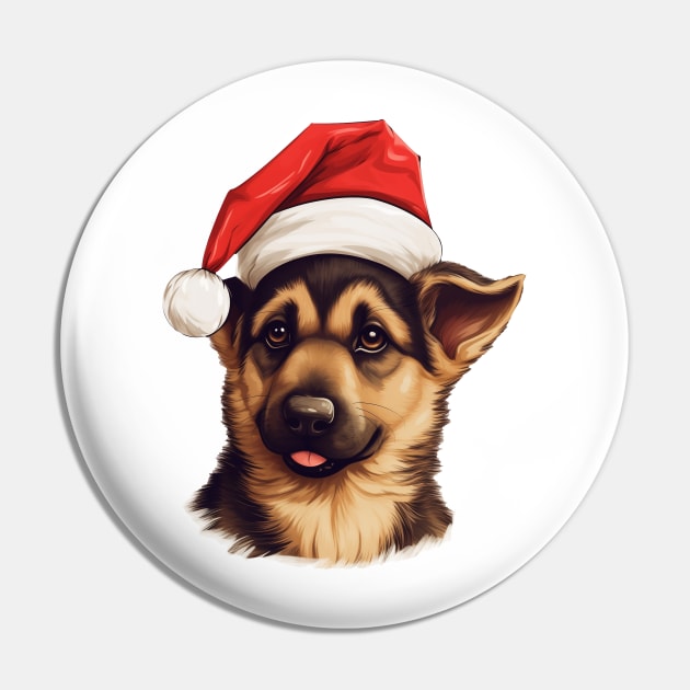 Christmas German Shepherd Puppy Santa Hat Pin by RichieDuprey