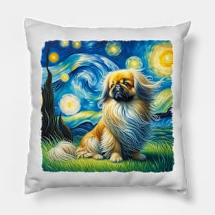 Starry Pekingese Dog Portrait - Pet Portrait Pillow