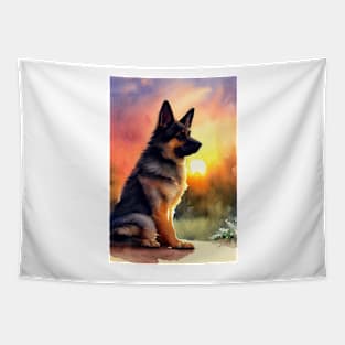 Watercolor german sheperd puppy Tapestry