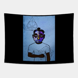 Joe NFT - Urban Elegance: Male Character with Street Mask and Blue Eyes Tapestry