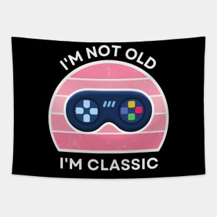 I'm not old, I'm Classic | Game Controller | Retro Hardware | Vintage Sunset | Gamer girl, '80s '90s Video Gaming Tapestry