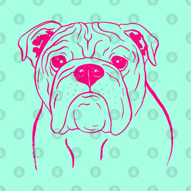 English Bulldog (Mint and Hot Pink) by illucalliart