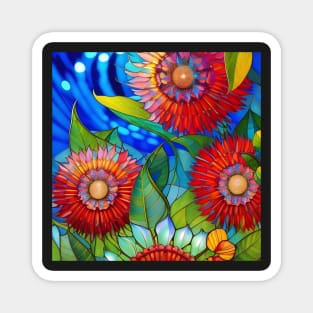 Red Staind Glass Flowers Magnet