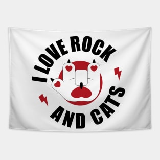 I love Rock and Roll  and Cat White Font Tapestry