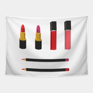 Makeup Set: Lip Products (White Background) Tapestry