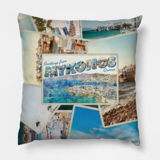 Greetings from Mykonos in Greece Vintage style retro souvenir Pillow