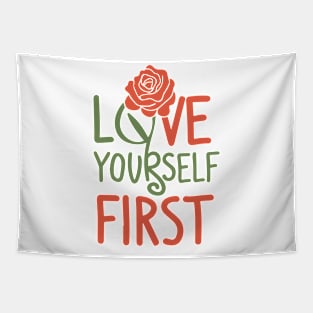 Blooming Self-Love Typography with Red Rose Tapestry