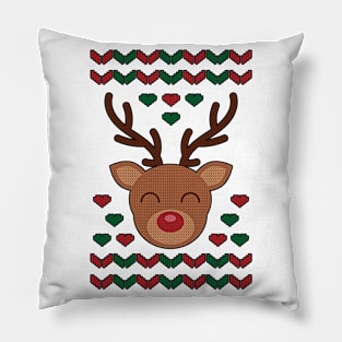 Reindeer Ugly Christmas Sweater Pillow