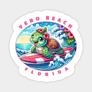 Vero Beach Florida Girls Cute Surfing Sea Turtle Magnet