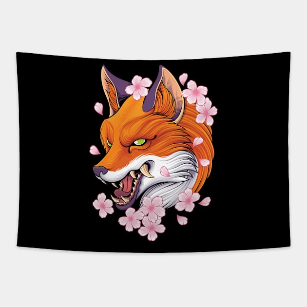 Kitsune Mask I Fuchs I Red Fox I Anime Tapestry by Shirtjaeger