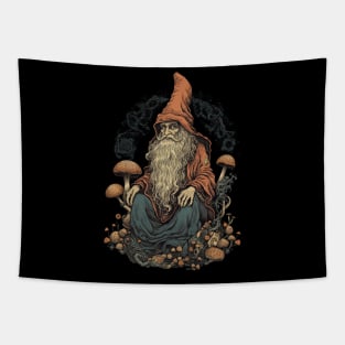 Lord Of The Shrooms - dark gnome wizard fantasy mushroom illustration Tapestry