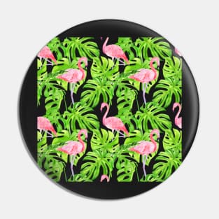 Tropical Pattern Flamingos & Pink Flowers Pin