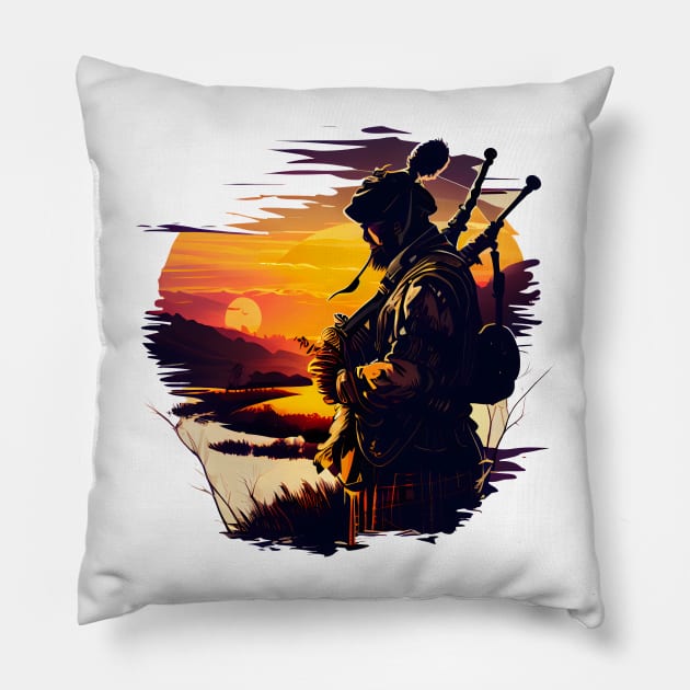 Bagpipe players in the sunset Pillow by MLArtifex