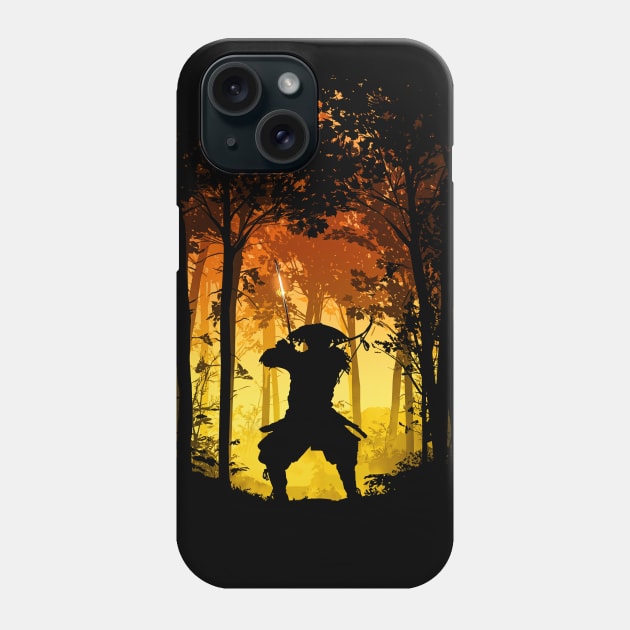 Samurai Ronin forest sun raise vector yellow Phone Case by syanart