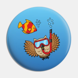 Owl with Snorkel Mask and Tropical Fish Pin