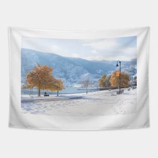 Winter Landscape Scenic View at Skaha Lake in Penticton Tapestry