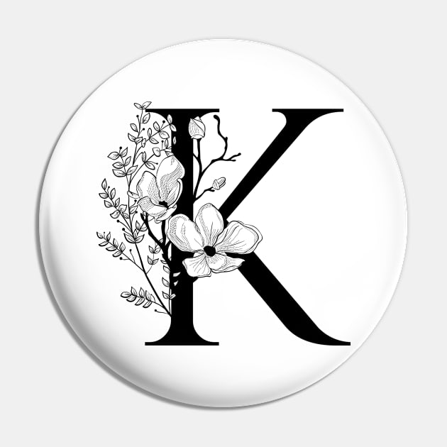 Letter K Monogram - Floral Initial Pin by ZenNature