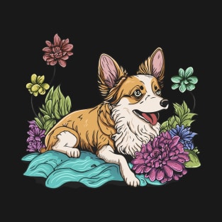 Cute Corgi Dog with Flowers in Summer Time T-Shirt