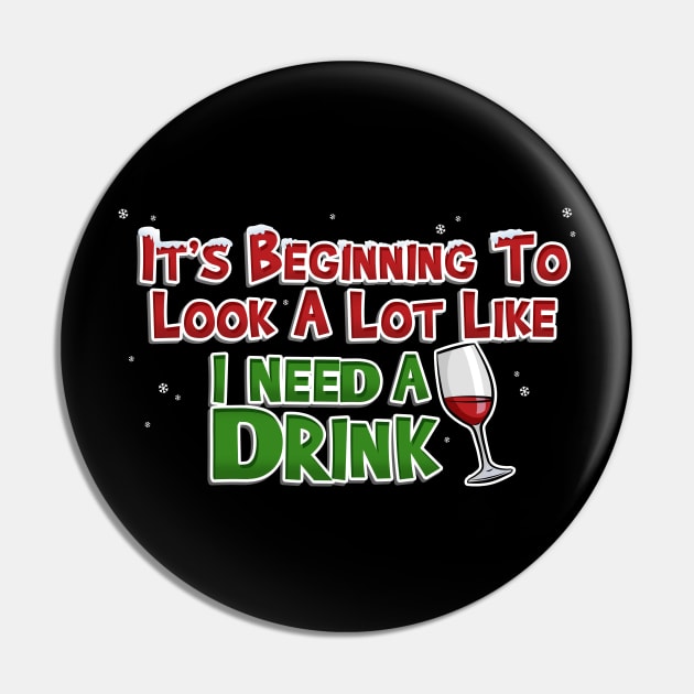 Beginning to Look Like I Need A Drink Funny Christmas Pin by NerdShizzle