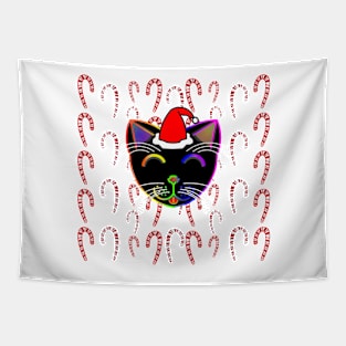 Happy Cat Candy Canes (Rainbow Cat) Tapestry