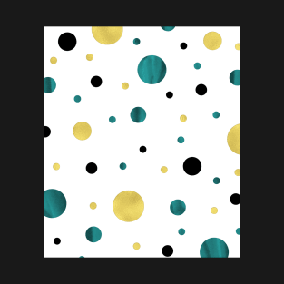 teal watercolor gold dots circles design T-Shirt