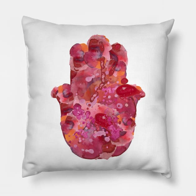 Red Watercolor Hamsa Pillow by JMM Designs