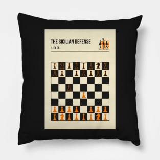 The Sicilian Defense Chess Opening Vintage Book Cover Poster Style Pillow