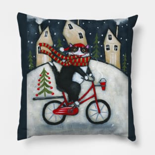 Tuxie Wintery Bicycle Ride Pillow